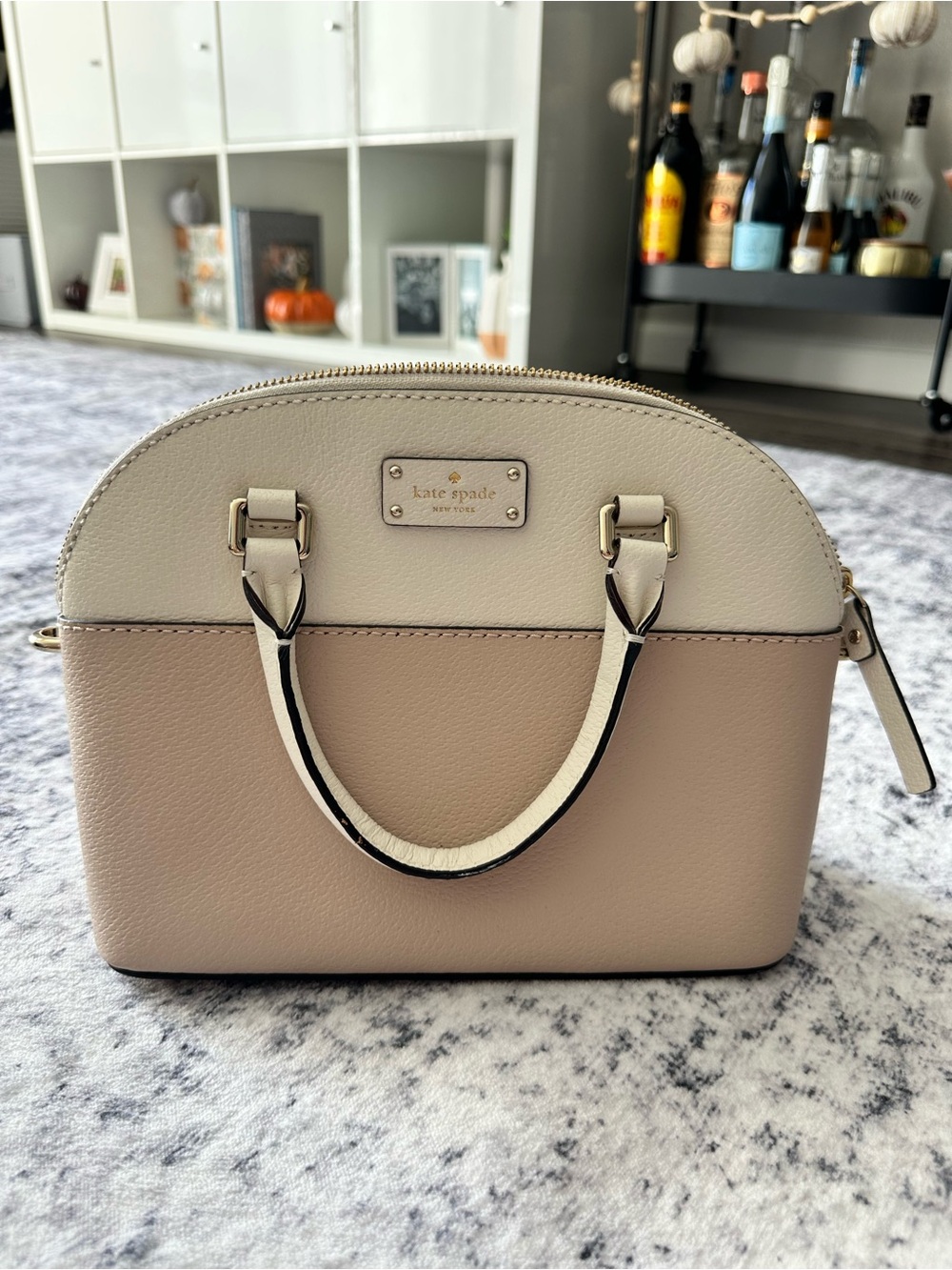 Kate Spade Two-Tone Cream and Beige Dome Satchel w/ removable strap
